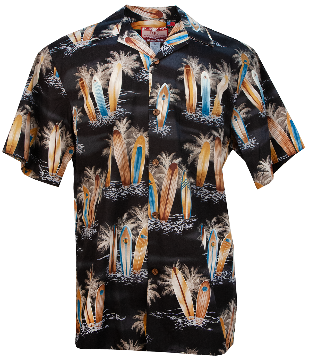 Longboards in Paradise Mens Hawaiian Shirt in Black
