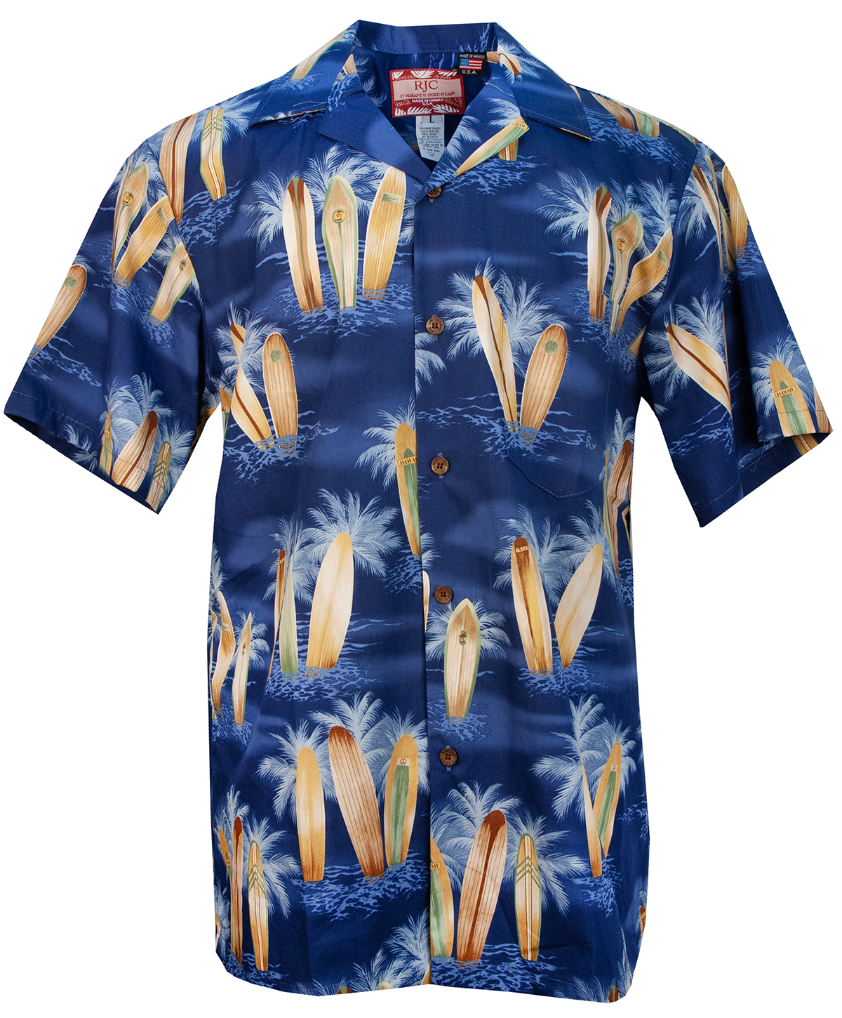 Longboards in Paradise Mens Hawaiian Shirt in Navy