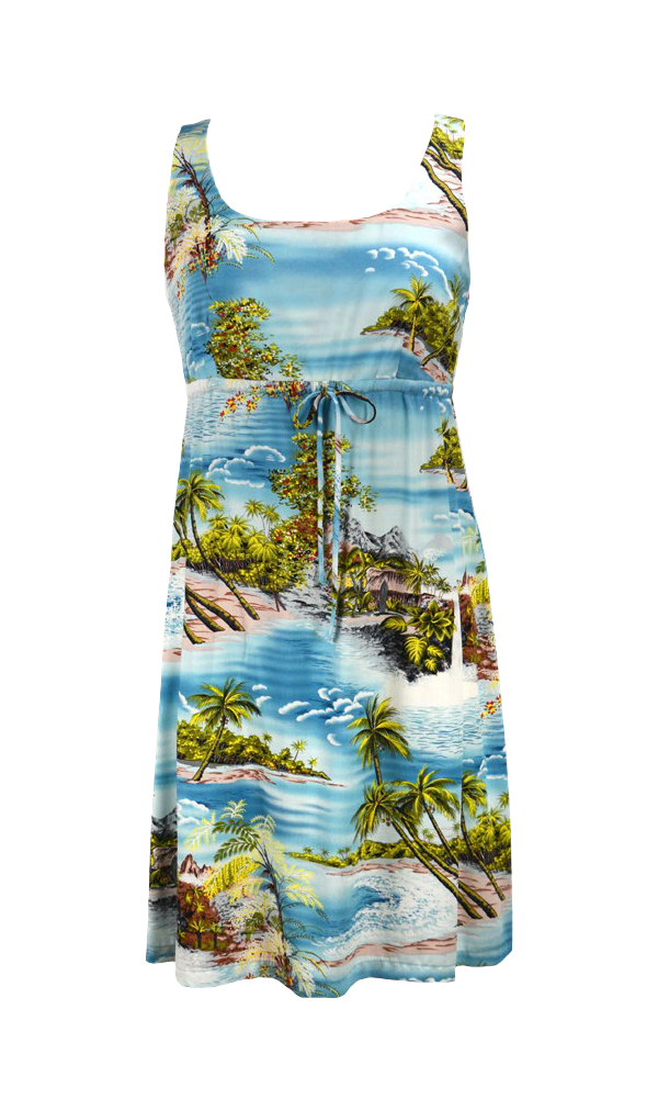 Ocean Breeze Tropical Tie Front Hawaiian Aloha Dress in Blue