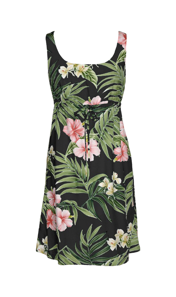 Pink Hibiscus Ladies Tropical Hawaiian Aloha Tie Front Dress Black