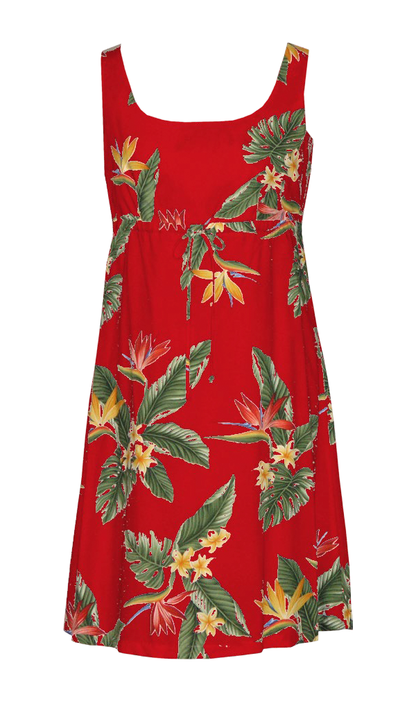BOP Plumeria Tropical Hawaiian Aloha Tie Front Dress Red