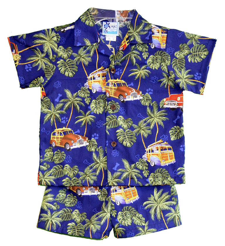 Palms & Woodies Boys 2 Piece Tropical Hawaiian Cabana Set in Navy