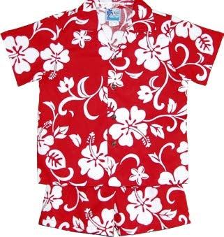 Hibiscus Paradise Boys 2 Piece Tropical Hawaiian Aloha Cabana set Red