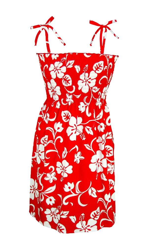 Hibiscus Paradise Smocked Tube Hawaiian Dress in Red