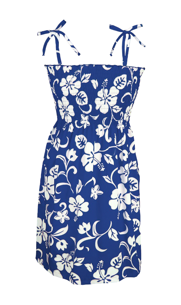 Hibiscus Paradise Smocked Tube Hawaiian Dress in Royal