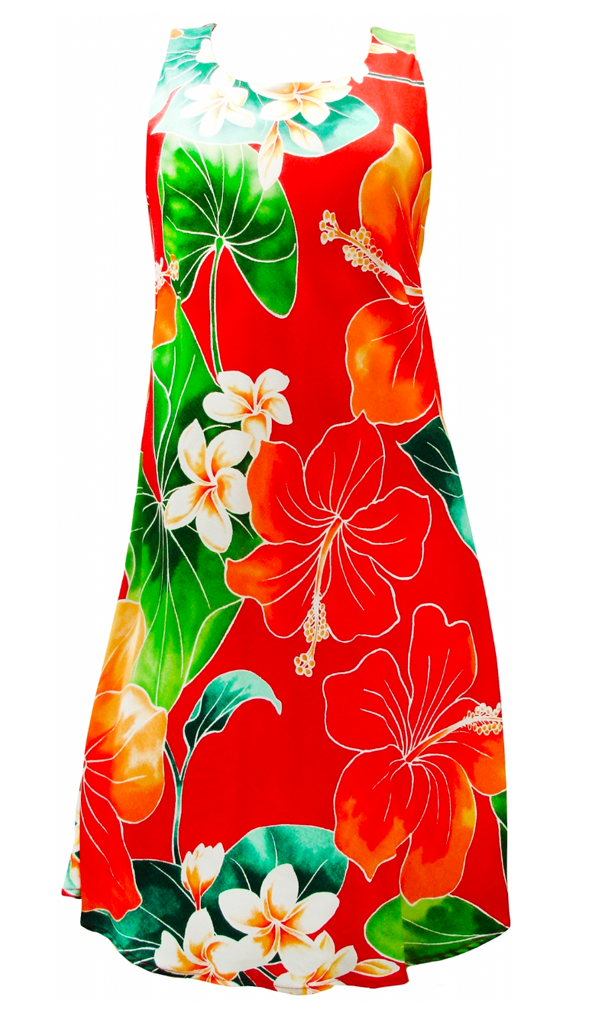 Full Bloom Tropical Print Tank Hawaiian Aloha Dress in Red