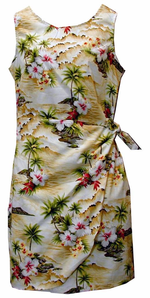 Hibiscus Island Girls Tropical Print Sarong Dress in Maize