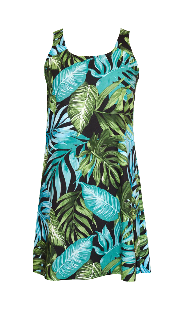 Tropics Ladies Hawaiian A Line Back Cutout Dress in Black