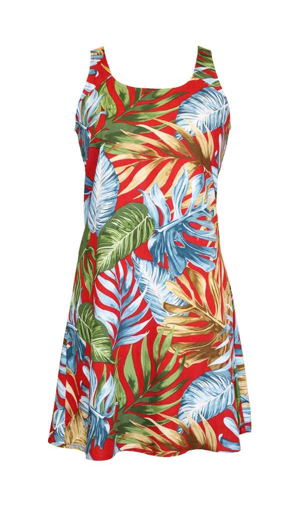 Tropics Ladies Hawaiian A Line Back Cutout Dress in Burgundy