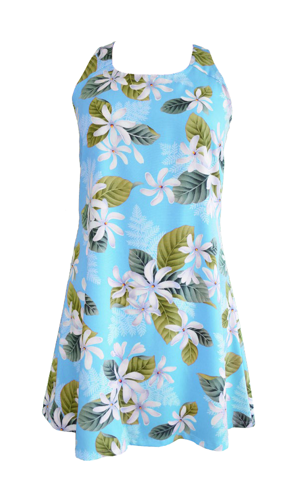 Ladies Hawaiian A Line Back Cutout Dress in Blue