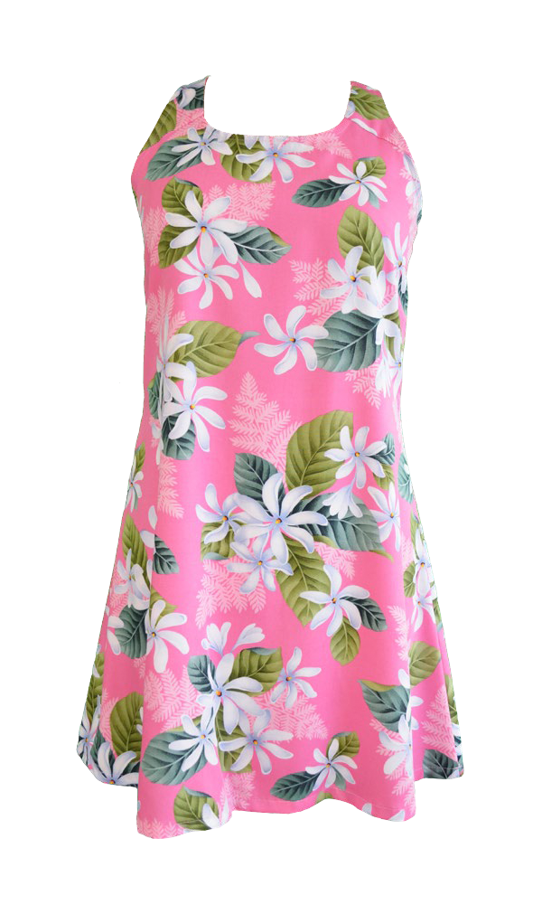 Ladies Hawaiian A Line Back Cutout Dress in Pink