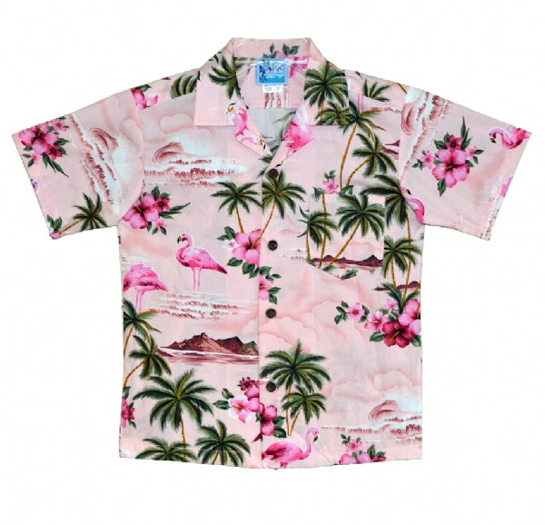 Pink Flamingo Boys Tropical Hawaiian Aloha Shirt in Pink