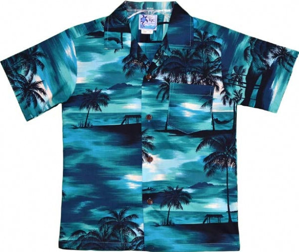 Evening Palms Boys Tropical Hawaiian Aloha Shirt in Turquoise