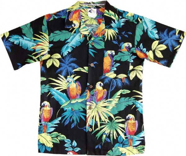 Paradise Parrots Boys Tropical Hawaiian Aloha Shirt in Black