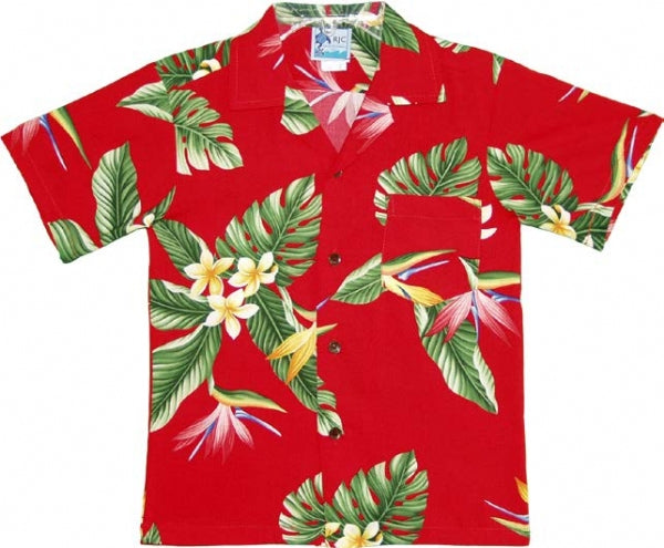 BOP Plumeria Boys Tropical Hawaiian Aloha Shirt in Red