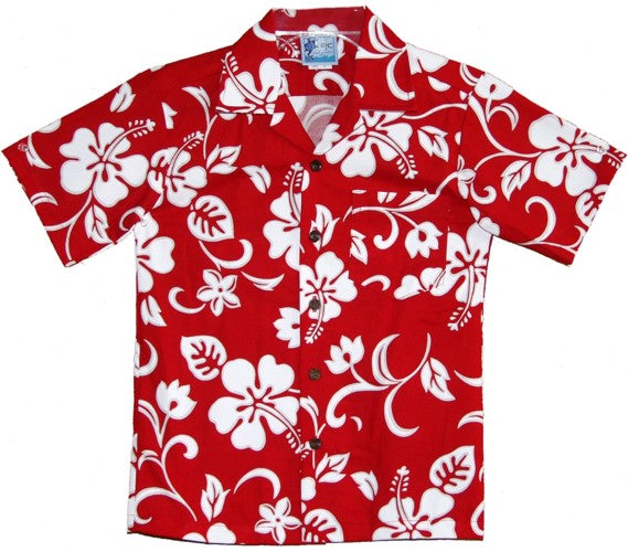 Hibiscus Paradise Boys Tropical Hawaiian Aloha Shirt in Red