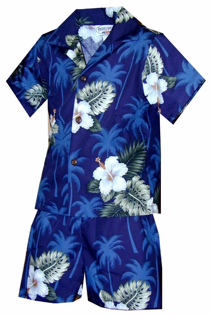 Hibiscus Floral Boys 2 Piece Tropical Cabana set in Navy