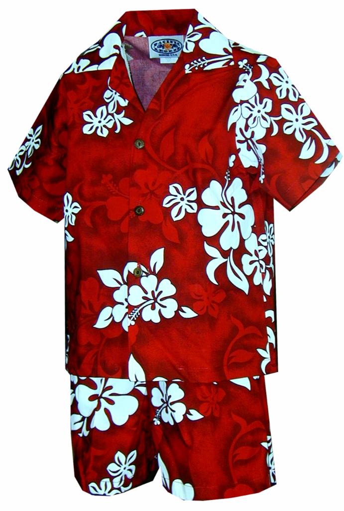 White Hibiscus Boys 2 Piece Tropical Cabana set in Red