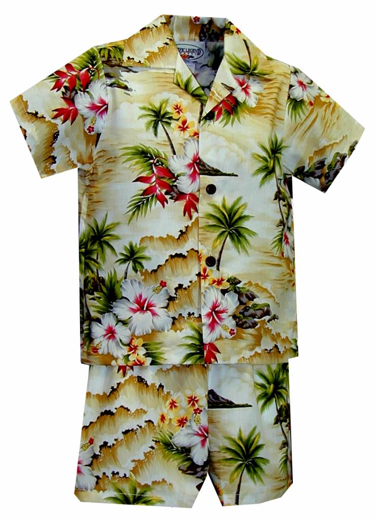 Hibiscus Island Boys 2 Piece Tropical Cabana set in Maize