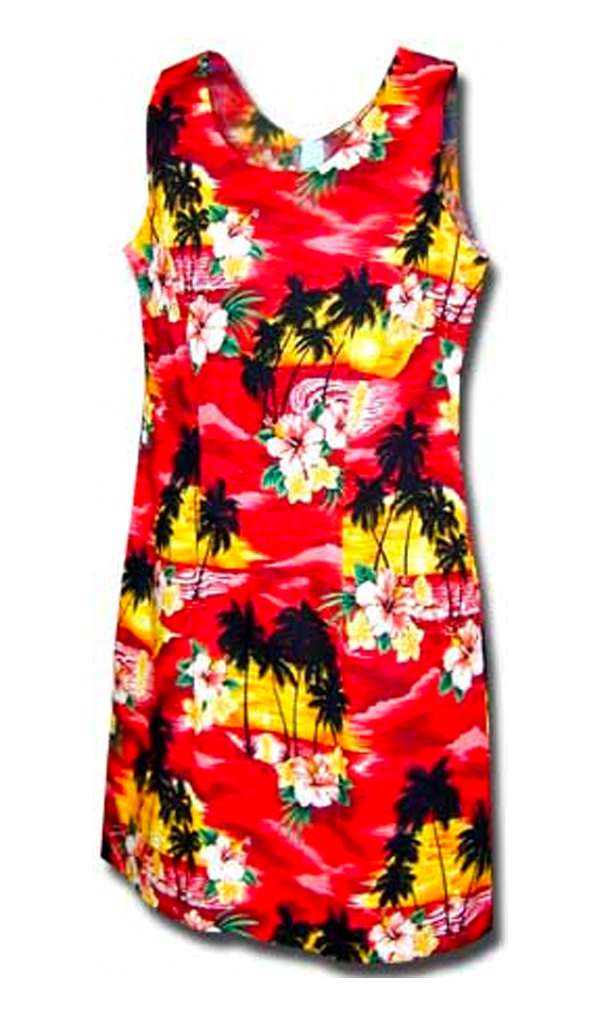 Tropical Paradise Ladies Tropical Print Tank Dress Red