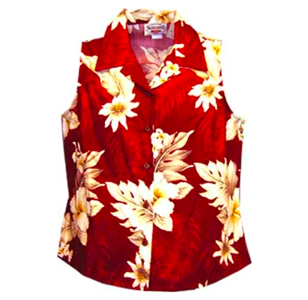 Hibiscus Dream Ladies Sleeveless Shirt in Red