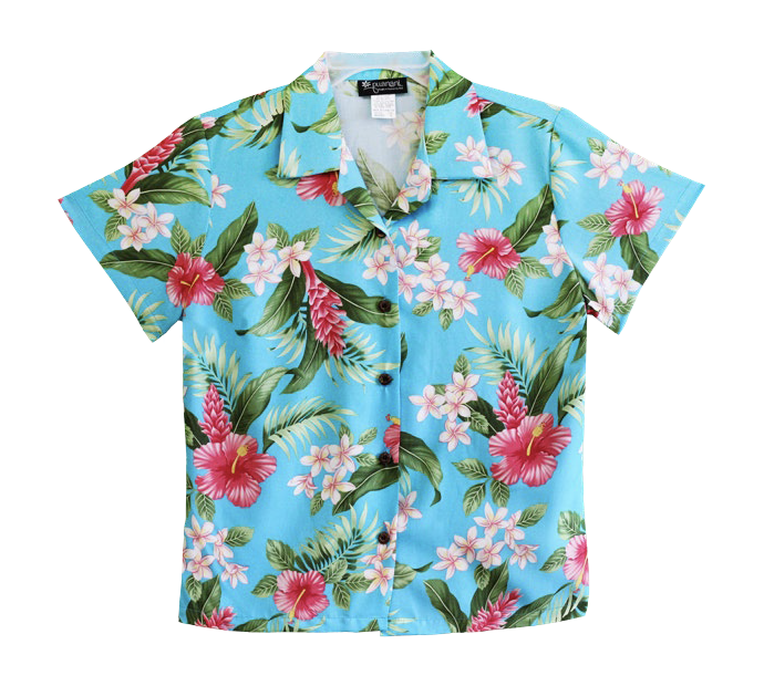 Tropical Dreams Ladies Hawaiian Camp Shirt in Turquoise