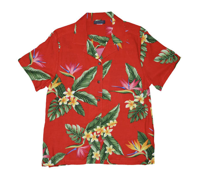BOP Plumeria Ladies Hawaiian Aloha Camp Shirt in Red