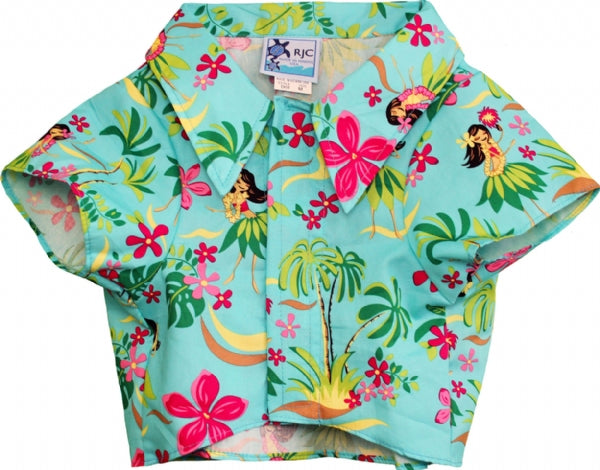 Hula Girl Doggy Hawaiian Aloha Shirt in Teal