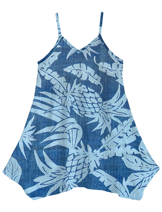Pineapple Twist Girls V-Neck Scarf Hem Dress in Blue