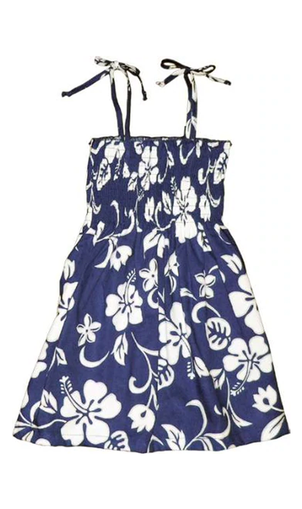 Hibiscus Paradise Girls Tropical Tie Strap Smocked Dress Royal
