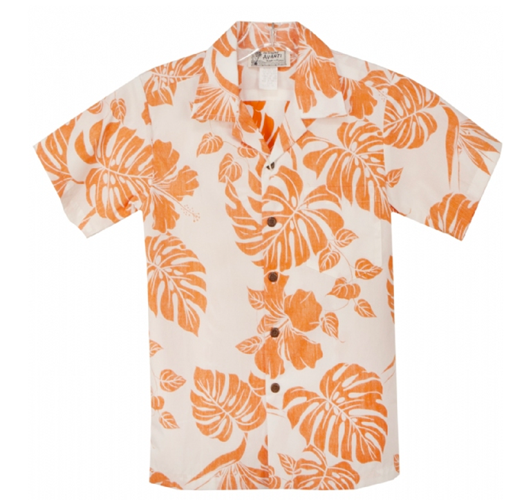 Pareau Boys Reversed Print Tropical Shirt in Orange