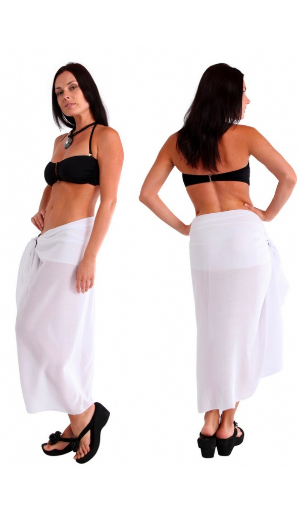 Solid Fringeless Cover Up Sarong Full Length in White