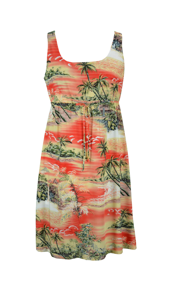 Ocean Breeze Tropical Tie Front Hawaiian Aloha Dress in Orange