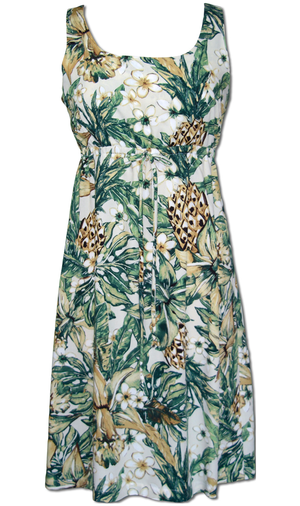 Pineapple Paradise Ladies Tropical Hawaiian Aloha Tie Front Dress Beige