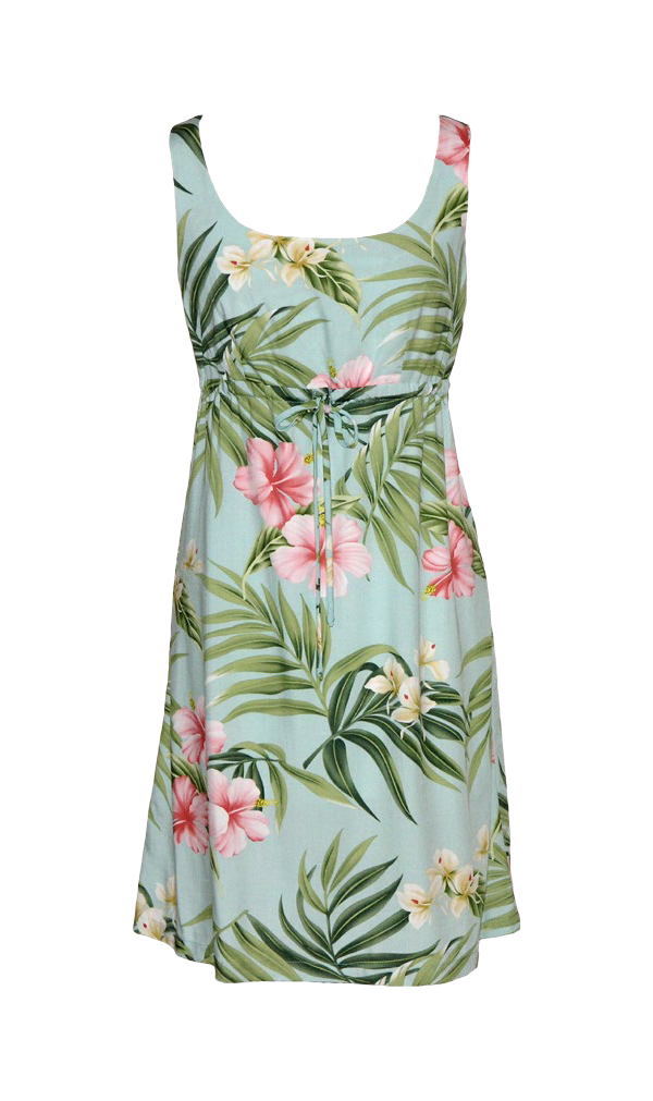 Pink Hibiscus Ladies Tropical Hawaiian Aloha Tie Front Dress Aqua