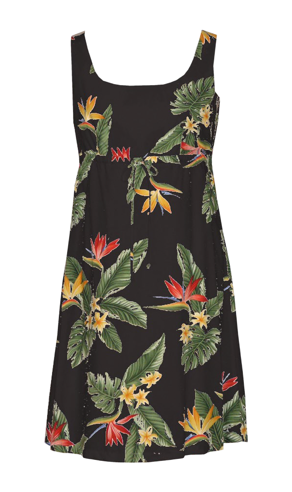 BOP Plumeria Tropical Hawaiian Aloha Tie Front Dress Black