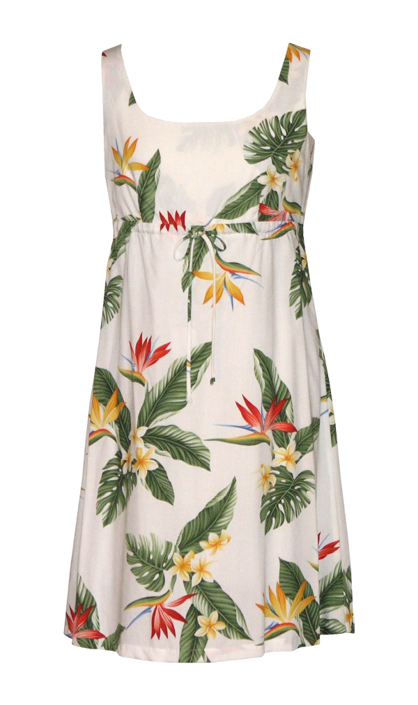 BOP Plumeria Tropical Hawaiian Aloha Tie Front Dress White