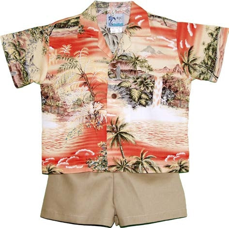 Ocean Breeze Boys 2 Piece Tropical Cabana set in Orange