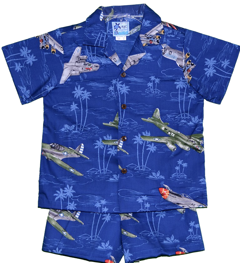 Palms & Planes Boys 2 Piece Tropical Hawaiian Cabana set in Navy