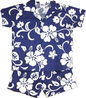 Hibiscus Paradise Boys 2 Piece Tropical Hawaiian Aloha Cabana set Royal