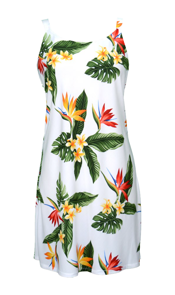 BOP Plumeria Rayon Bias Cut Hawaiian Dress in White