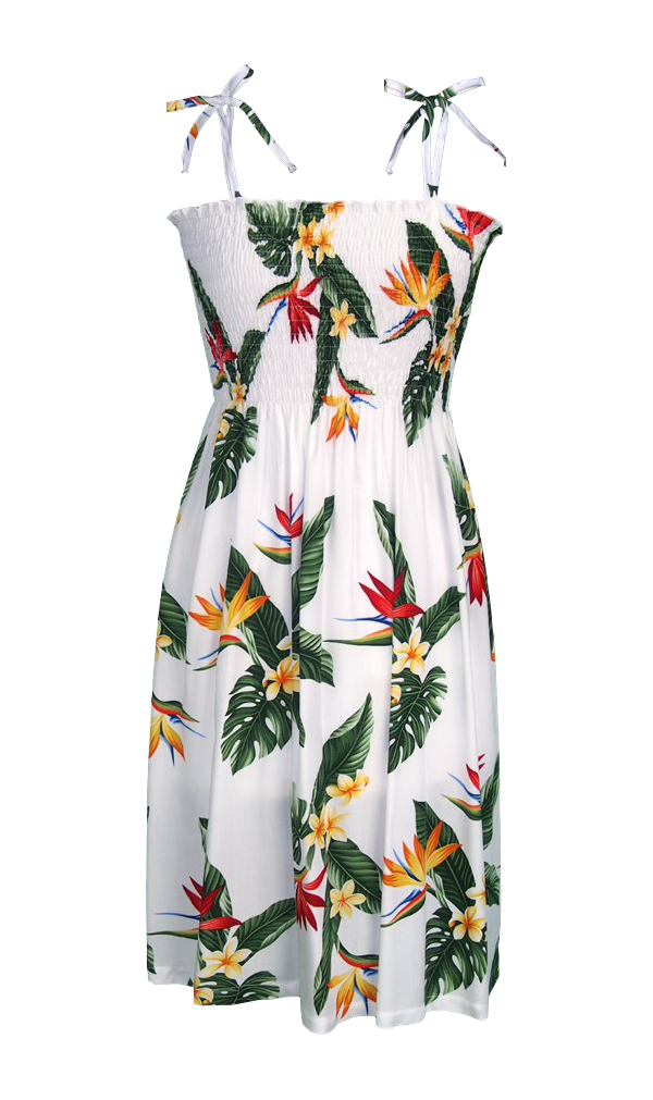 BOP Plumeria Ladies Smocked Tube Hawaiian Aloha Dress White