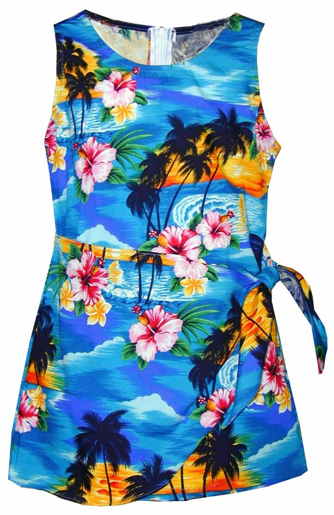Tropical Paradise Girls Tropical Print Sarong Dress in Blue