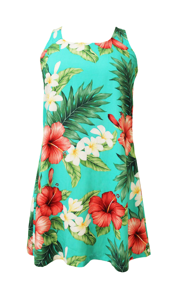 Hibiscus Tropics Ladies Hawaiian A Line Back Cutout Dress in Aqua