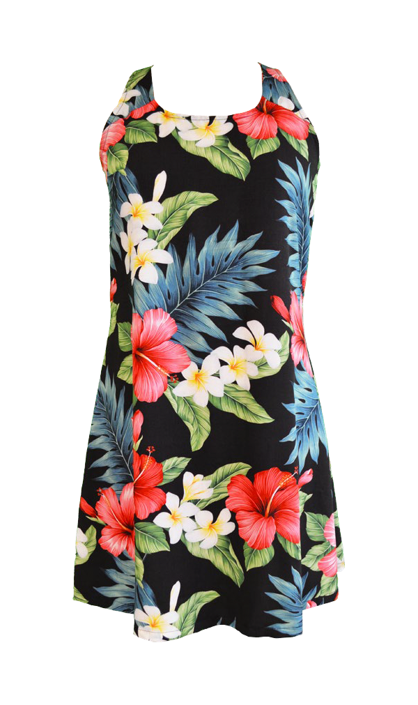 Hibiscus Tropics Ladies Hawaiian A Line Back Cutout Dress in Black