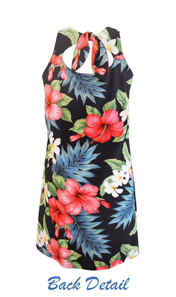 Hibiscus Tropics Ladies Hawaiian A Line Back Cutout Dress in Black