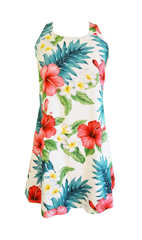 Hibiscus Tropics Ladies Hawaiian A Line Back Cutout Dress in White