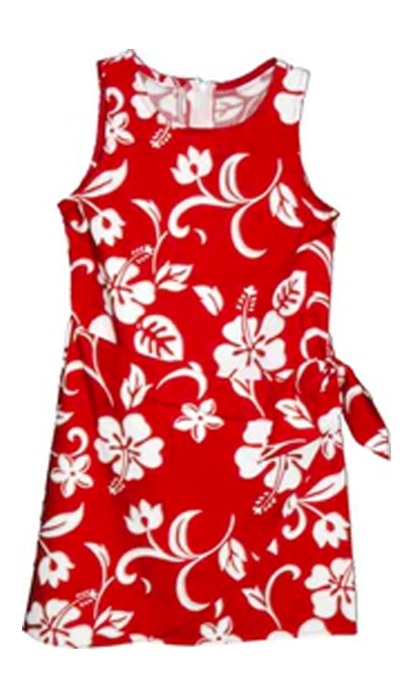 Hibiscus Paradise Girls Sarong Tie Dress in Red