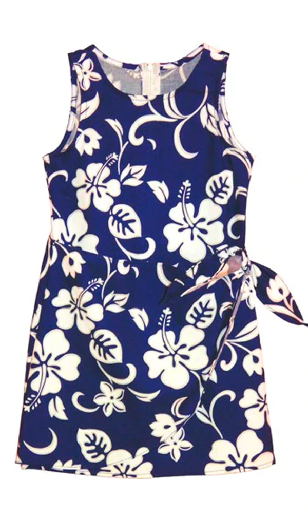 Hibiscus Paradise Girls Sarong Tie Dress in Royal