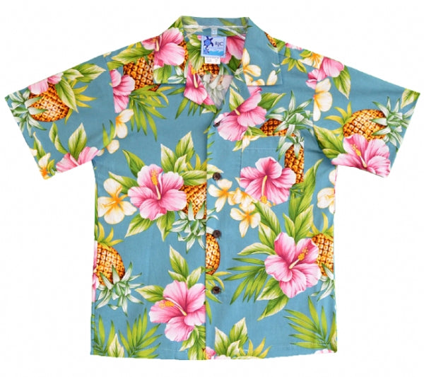 Pineapple Party Boys Tropical Hawaiian Aloha Shirt in Slate